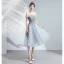 Chic / Beautiful Grey Homecoming Graduation Dresses 2019 A-Line / Princess Ruffle Off-The-Shoulder Beading Lace Flower Sequins Short Sleeve Backless Tea-length Formal Dresses