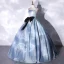 Illusion Sky Blue Prom Dresses 2021 Ball Gown Strapless Bow Sleeveless Backless Floor-Length / Long Formal Dresses