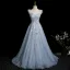 Charming Sky Blue Beading Sequins Appliques Prom Dresses 2025 Ball Gown Square Neckline Sleeveless Backless Floor-Length / Long Prom Formal Dresses