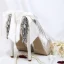 Stilig Elfenben Brudesko 2019 Satin Lær Sløyfe Rhinestone 12 cm Stiletthæler Rund Tå Bryllup Pumps