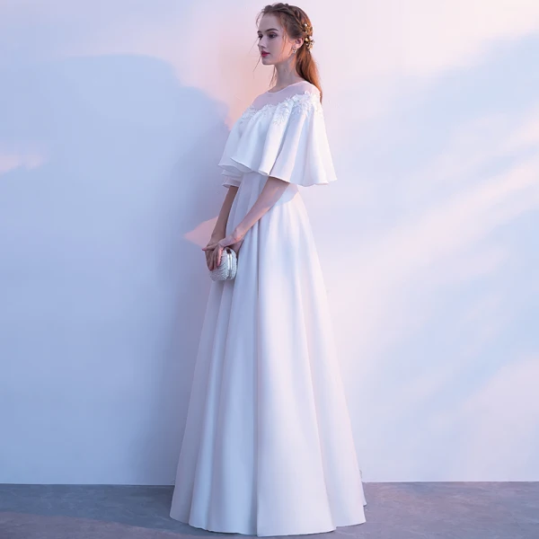 Elegante Ivory / Creme Abendkleider 2019 A Linie Rundhalsausschnitt Perle Applikationen 1/2 Ärmel Lange Festliche Kleider