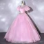 Elegant Candy Pink Prom Dresses 2021 Scoop Neck Pearl Rhinestone Lace Flower Short Sleeve Backless Floor-Length / Long Formal Dresses