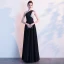 Sexy Schwarz Abendkleider 2019 A Linie One-Shoulder Pailletten Ärmellos Rückenfreies Gespaltete Front Lange Festliche Kleider