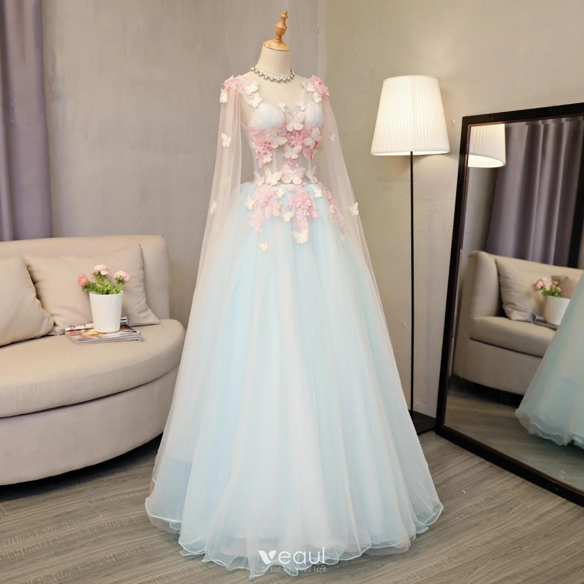 Sky Blue Long Prom Dresses Off Shoulder Princess Dress FD1163 viniodress -  Light Blue / US 2