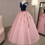Chic / Belle Rose Bonbon Robe De Bal 2018 Robe Boule Appliques Perlage Cristal V-Cou Dos Nu Sans Manches Longue Robe De Ceremonie