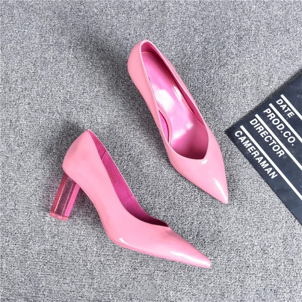 Lovely Candy Pink Casual Pumps 2019 Leather 7 cm Stiletto Heels Pointed Toe Pumps