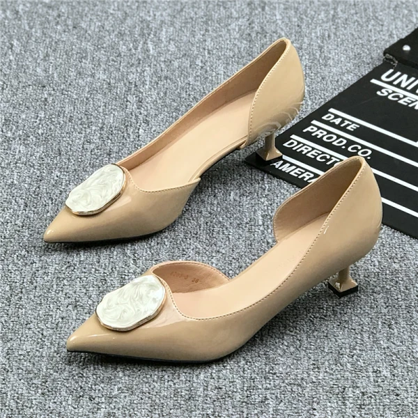Fine Svart Aften Damesko 2019 Lær Spenne 5 cm Stiletthæler Spisse Høyhælte