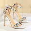 Charming Silver Evening Party Womens Sandals 2019 Rivet Ankle Strap 11 cm Stiletto Heels Open / Peep Toe High Heels