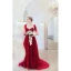 Chic / Belle Rouge Robe De Soirée 2020 Princesse Bretelles Spaghetti Perlage En Dentelle Fleur Sans Manches Dos Nu Train De Balayage Robe De Ceremonie