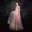 Élégant Rougissant Rose Robe De Soirée 2020 Princesse De l'épaule Perlage Paillettes En Dentelle Fleur Manches Courtes Dos Nu Longue Robe De Ceremonie