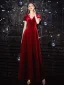 Elegant Red Evening Dresses  2020 A-Line / Princess Suede High Neck Short Sleeve Floor-Length / Long Formal Dresses
