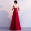 Elegant Burgundy Evening Dresses  2019 A-Line / Princess Scoop Neck Bow Lace Flower 1/2 Sleeves Backless Floor-Length / Long Formal Dresses