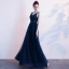 Élégant Bleu Marine Robe De Soirée 2020 Princesse Bretelles Spaghetti Faux Diamant Sans Manches Dos Nu Longue Robe De Ceremonie
