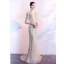 Luxe Doré Robe De Soirée 2020 Trompette / Sirène V-Cou Fait main Perlage Cristal Paillettes Manches Courtes Dos Nu Train De Balayage Robe De Ceremonie