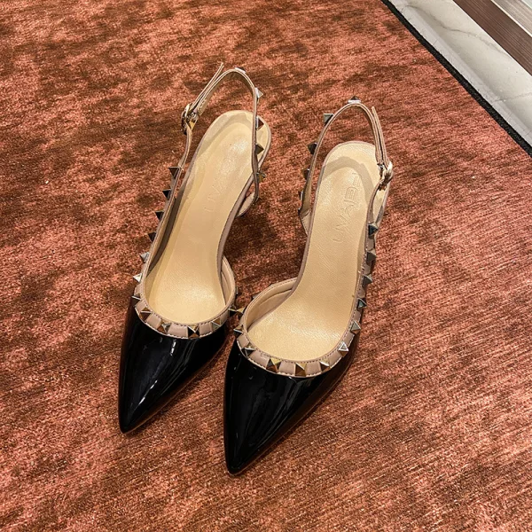 Moda Beżowe Wieczorowe Nit Slingback Sandały Damskie 2021 8 cm Szpilki Szpiczaste Sandały Wysokie Obcasy