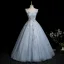 Charming Sky Blue Beading Sequins Appliques Prom Dresses 2025 Ball Gown Square Neckline Sleeveless Backless Floor-Length / Long Prom Formal Dresses