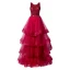 Charmant Bordeaux Robe De Soirée 2019 Princesse Encolure Dégagée Paillettes Ceinture Volants en Cascade Longue Robe De Ceremonie