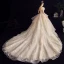 Charming Champagne Wedding Dresses 2020 Ball Gown Ruffle V-Neck Beading Pearl Lace Appliques Sequins Sleeveless Backless Royal Train