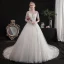 Élégant Ivoire Robe De Mariée 2019 Princesse Encolure Dégagée Perlage Paillettes En Dentelle Fleur Manches Courtes Dos Nu Cathedral Train