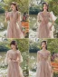 Modest / Simple Blushing Pink Wedding Party Dresses 2021 A-Line / Princess V-Neck Short Sleeve Backless Floor-Length / Long Bridesmaid Dresses