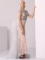 Haut de Gamme Champagne Gris Robe De Soirée 2020 Trompette / Sirène Encolure Dégagée Fait main Perlage Cristal Faux Diamant Manches Courtes Train De Balayage Robe De Ceremonie