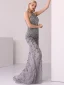 Luxury / Gorgeous Grey Evening Dresses  2020 Trumpet / Mermaid Scoop Neck Handmade  Beading Crystal Rhinestone Pearl Sleeveless Sweep Train Formal Dresses