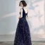 Elegant Royal Blue Prom Dresses 2020 A-Line / Princess Suede V-Neck Sequins Sleeveless Backless Floor-Length / Long Formal Dresses