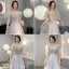 Fashion Grey Bridesmaid Dresses 2021 A-Line / Princess Square Neckline Beading Sequins Lace Flower Short Sleeve Backless Floor-Length / Long Wedding Party Dresses