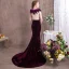 Amazing / Unique Grape Evening Dresses  2018 Trumpet / Mermaid Feather Rhinestone Scoop Neck Suede Sleeveless Sweep Train Formal Dresses