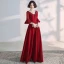 Elegant Burgundy Evening Dresses  2020 A-Line / Princess V-Neck Beading Crystal Tassel Bell sleeves Backless Floor-Length / Long Formal Dresses