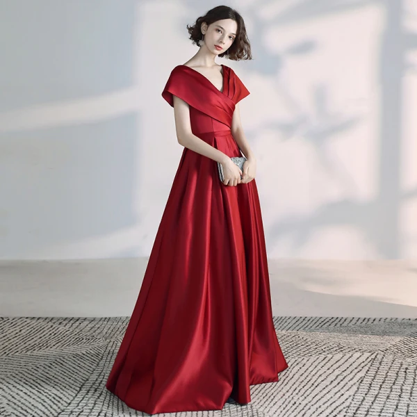 Modern / Fashion Burgundy Evening Dresses 2020 A-Line / Princess V-Neck Backless Sleeveless Floor-Length / Long Formal Dresses
