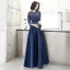 Elegante 2 Stück Marineblau Abendkleider 2020 A Linie Rundhalsausschnitt Perle Spitze Blumen 3/4 Ärmel Lange Festliche Kleider