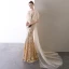 Charmant Champagne Robe De Soirée 2020 Trompette / Sirène V-Cou En Dentelle Faux Diamant Manches Courtes Dos Nu Train De Balayage Robe De Ceremonie