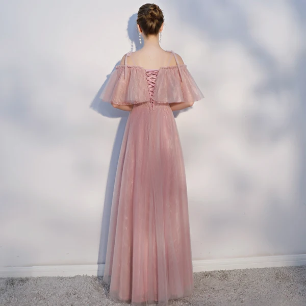 Chic / Beautiful Casual Pearl Pink Evening Dresses 2018 A-Line / Princess Spaghetti Straps Backless Short Sleeve Floor-Length / Long Formal Dresses