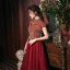 Vintage / Retro Burgundy Prom Dresses 2020 A-Line / Princess High Neck Gold Lace Short Sleeve Backless Floor-Length / Long Formal Dresses