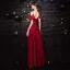 Chic / Belle Bordeaux Robe De Soirée 2020 Princesse Bretelles Spaghetti Noeud Manches Courtes Dos Nu Longue Robe De Ceremonie