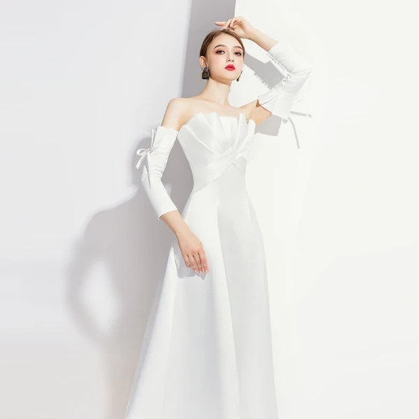 Elegant Black Evening Dresses 2020 A-Line Princess Off-The-Shoulder Bow 3/4 Sleeve Long