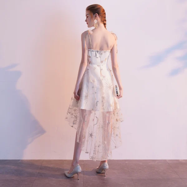 Modern / Fashion Champagne Homecoming Graduation Dresses 2020 A-Line / Princess Spaghetti Straps Lace Star Sleeveless Backless Asymmetrical Formal Dresses
