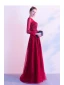 High-end Red Evening Dresses  2020 A-Line / Princess Scoop Neck Beading Crystal Sequins Sash Long Sleeve Floor-Length / Long Formal Dresses