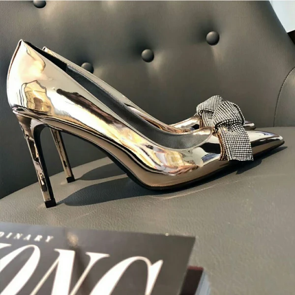 Mode Silver Afton Pumps 2019 Rhinestone Rosett 10 cm Stilettklackar Spetsiga Pumps