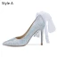 Sjarmerende Sølv Brudesko 2019 Lær Rhinestone Sløyfe 10 cm Stiletthæler Spisse Bryllup Pumps