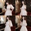 Modest / Simple Champagne Bridesmaid Dresses 2021 A-Line / Princess Scoop Neck Butterfly Lace Flower Short Sleeve Backless Floor-Length / Long Wedding Party Dresses