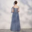 Chic / Beautiful Ocean Blue Prom Dresses 2018 A-Line / Princess Backless Beading Crystal Off-The-Shoulder Sleeveless Floor-Length / Long Formal Dresses