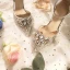 Uroczy Srebrny Na Wesele Ślub Wysokie Obcasy 2019 Z Paskiem Cekiny Rhinestone 8 cm Szpilki Szpiczaste Buty Ślubne