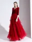 Charmant Rouge Robe De Soirée 2020 Princesse Daim V-Cou 1/2 Manches Dos Nu Longue Robe De Ceremonie