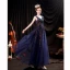 Scintillantes Bleu Marine Multi-Couleurs Paillettes Robe De Bal 2021 Princesse V-Cou Sans Manches Dos Nu Longue Robe De Ceremonie