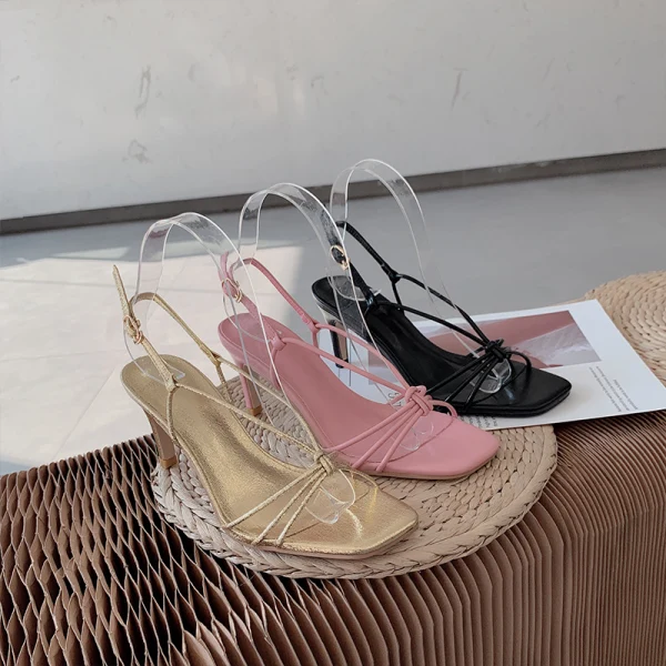 Sexy Noire Cocktail Sandales Femme 2021 7 cm Talons Aiguilles Peep Toes / Bout Ouvert Sandales Talons Hauts