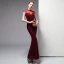 Chic Bordeaux Robe De Soirée 2020 Trompette / Sirène Perlage Gland Paillettes Col Haut Manches Courtes Longue Robe De Ceremonie