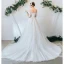 Charming Ivory Wedding Dresses 2020 A-Line / Princess Off-The-Shoulder Lace Flower Appliques Short Sleeve Backless Court Train