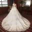 Charming Champagne Wedding Dresses 2020 A-Line / Princess Off-The-Shoulder Beading Sequins Lace Pearl 3/4 Sleeve Backless Cathedral Train